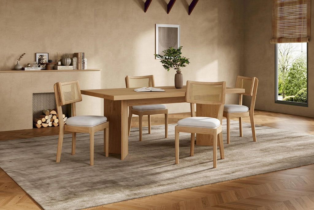 Set di 6 sedie in legno con schienale in rattan