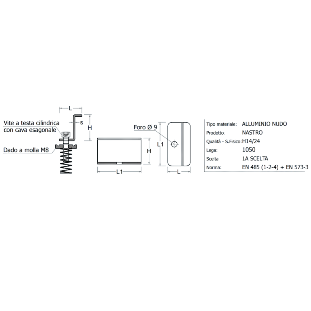 Morsetto laterale altezza 35/42mm alluminio per impianto fotovoltaico