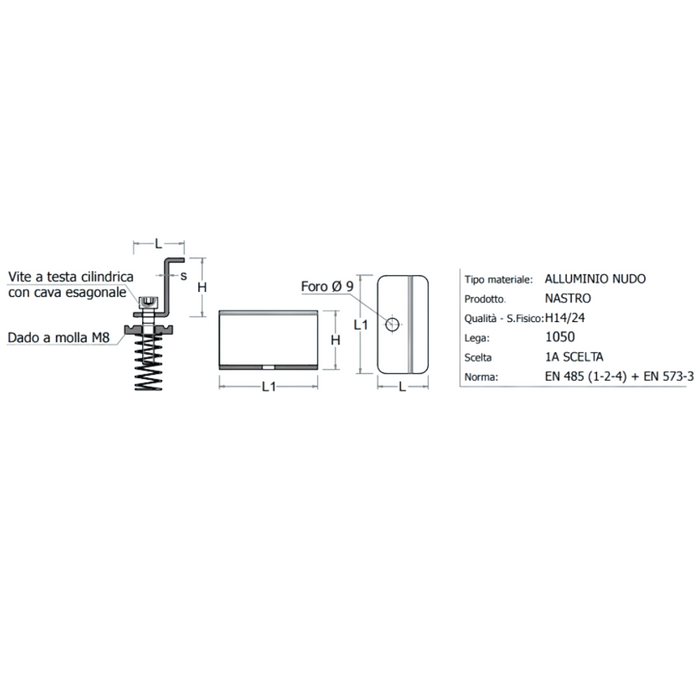 Morsetto laterale altezza 35/42mm alluminio per impianto fotovoltaico