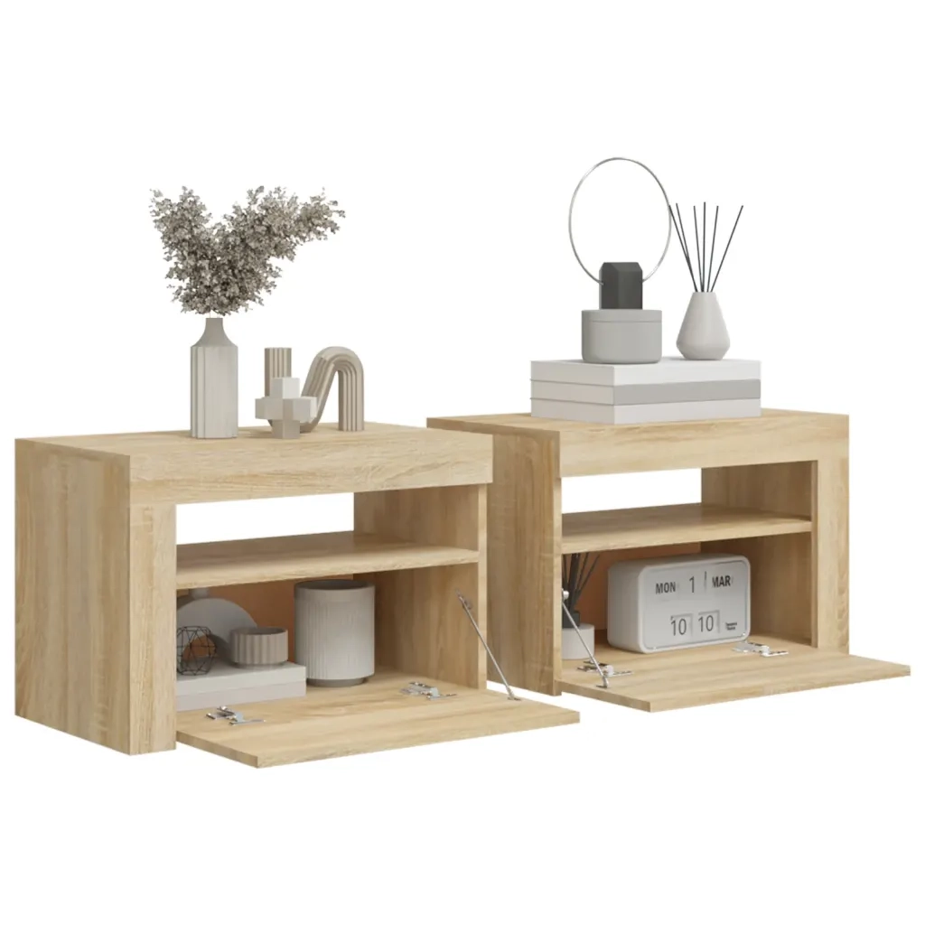 Comodini 2 pz con LED Rovere Sonoma 60x35x40 cm cod mxl 30947