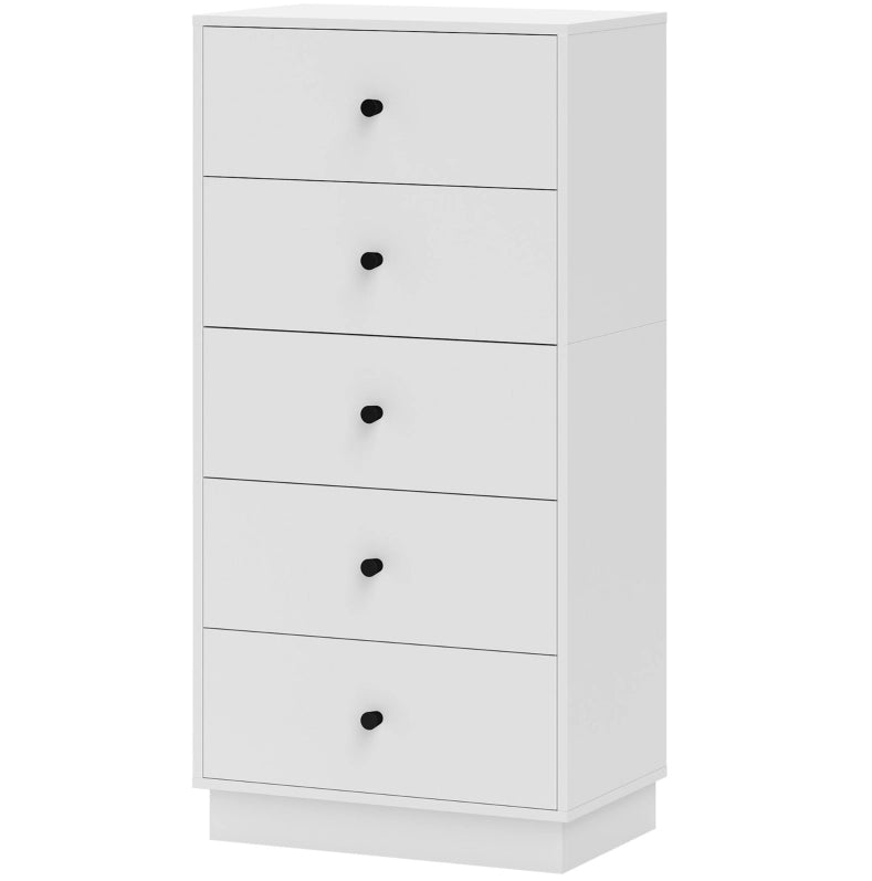 Commode 5 Tiroirs Blanc 47x29x95 cm - Meuble Rangement Salon Chambre Polyvalent