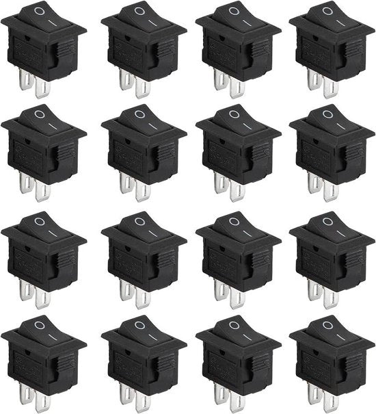 Interruttori di commutazione - 16 pezzi interruttore di commutazione mini 2 poli on/off - AC 250 V 3 A - nero rettangolare schiacciabottone - case .