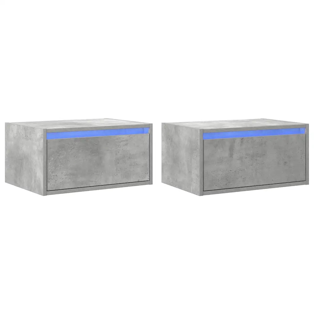 Comodini a Parete con Luci LED 2 pz Grigio Cemento