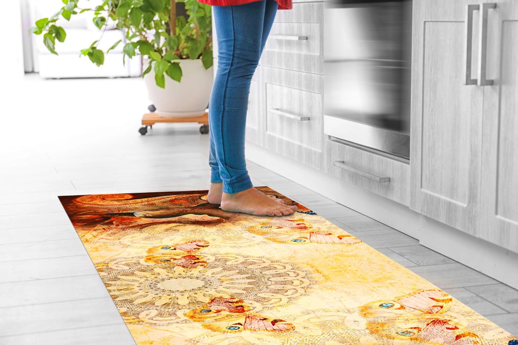 Tappeto passatoia fantasia made in Italy antiscivolo lavabile aderente Mandala Terra - 50x450 cm