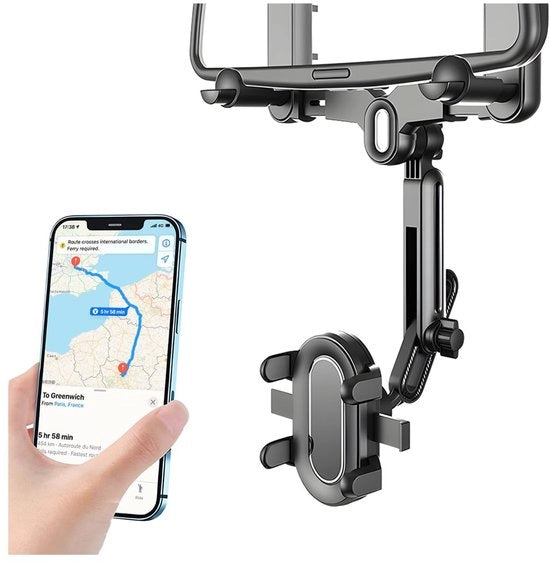Supporto per telefono universale - Specchietto retrovisore - Telescopico - Ripiegabile - Rotazione 360° - Materiale ABS termoresistente