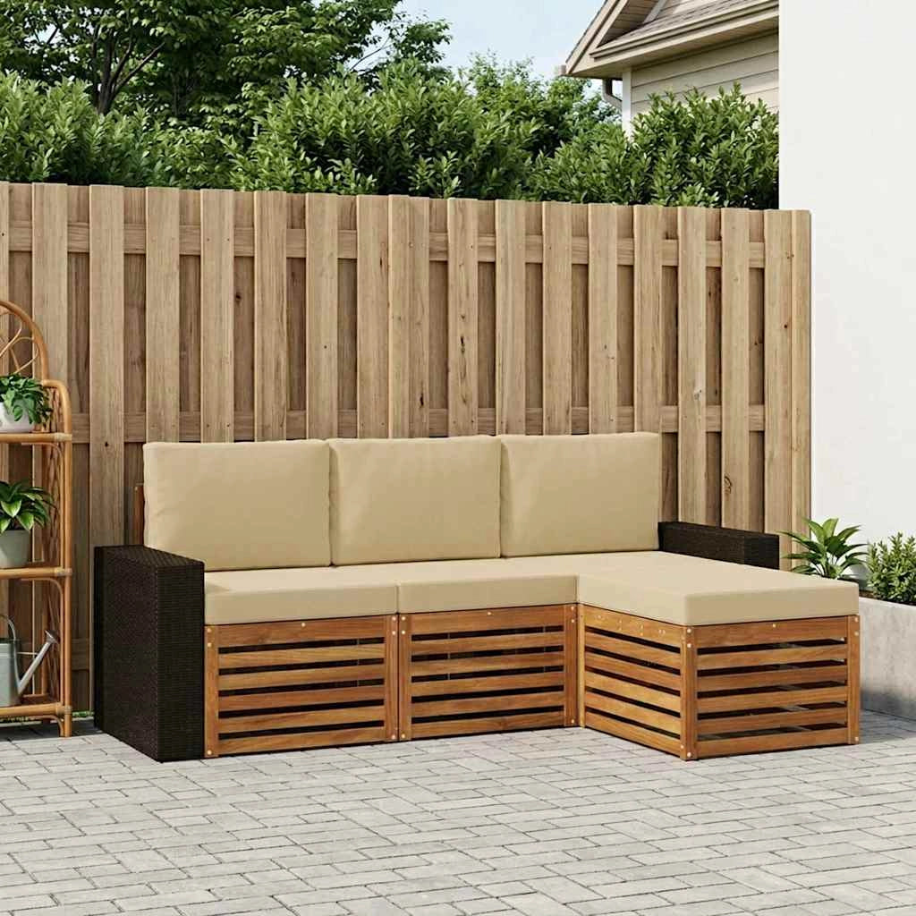 Set di divani da esterno 4 pz Naturale e Beige 3384214