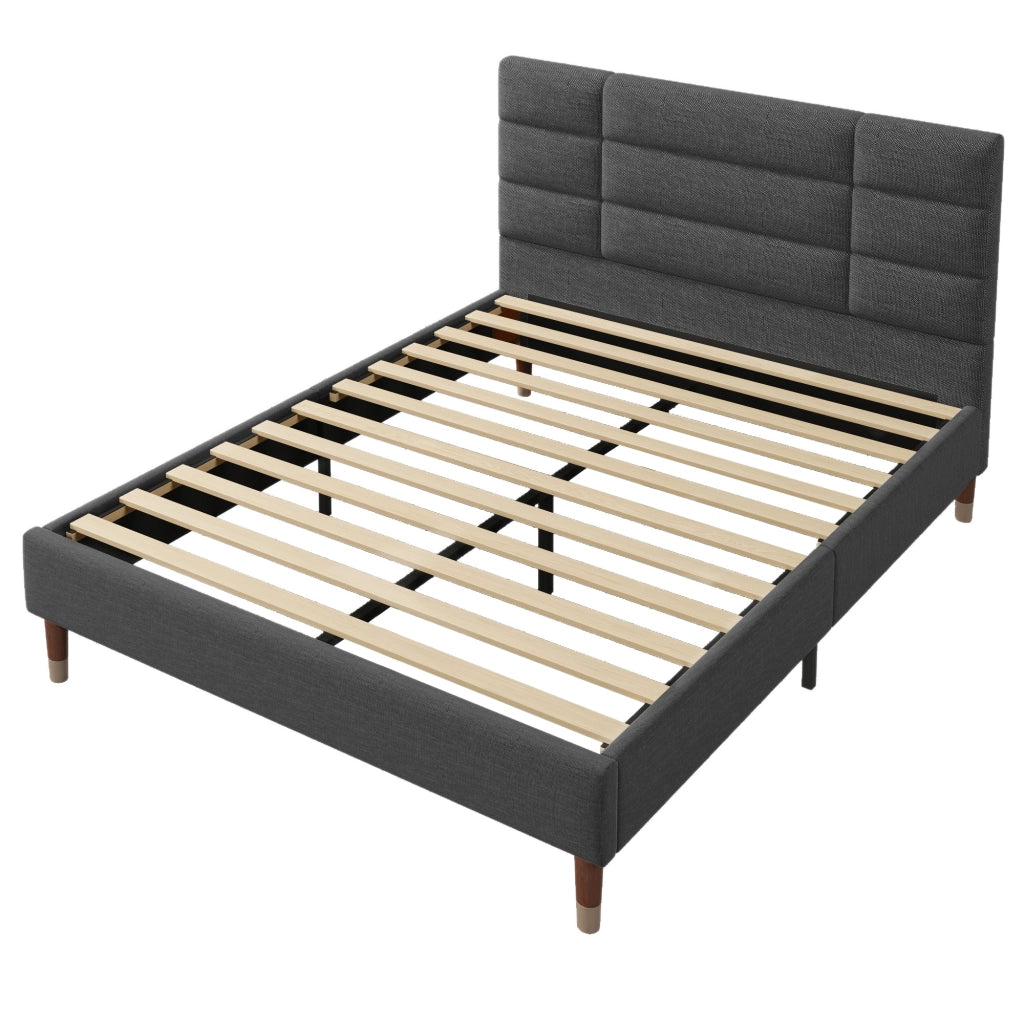 Letto Adulto 140×200 cm; Letto Matrimoniale con Testiera Imbottita e Spazio Sottoletto; senza Materasso; Grigio