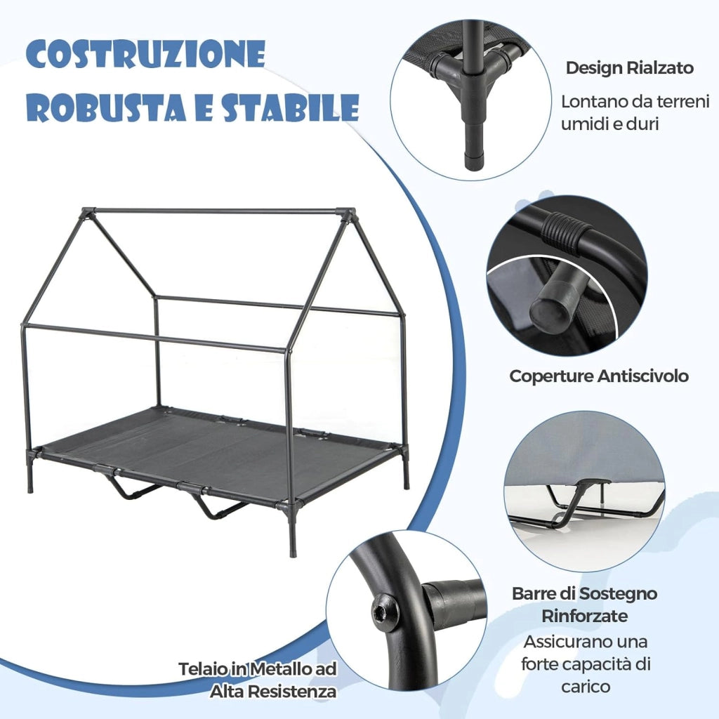 Casetta per Cani, Letto Rialzato per Cani con Copertura Rimovibile ed Impermeabile e Finestre Ventilate, Cuccia Cane Esterno ed Interno Taglia Piccola/Media/Grande (84 x 132 x 114 cm)