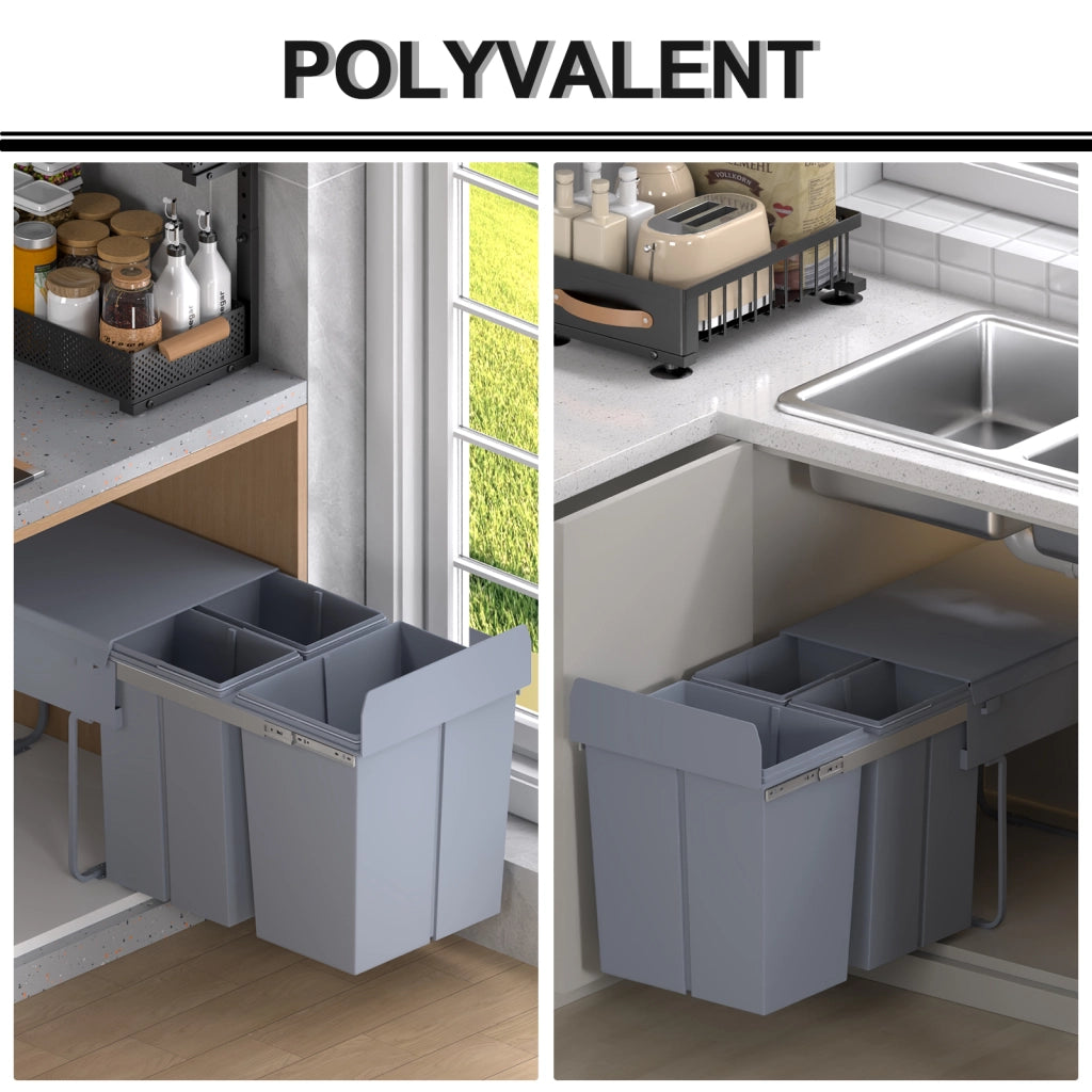 Cestino per la raccolta differenziata con 3 contenitori amovibili ¨C zephmum ¨C grigio 40L