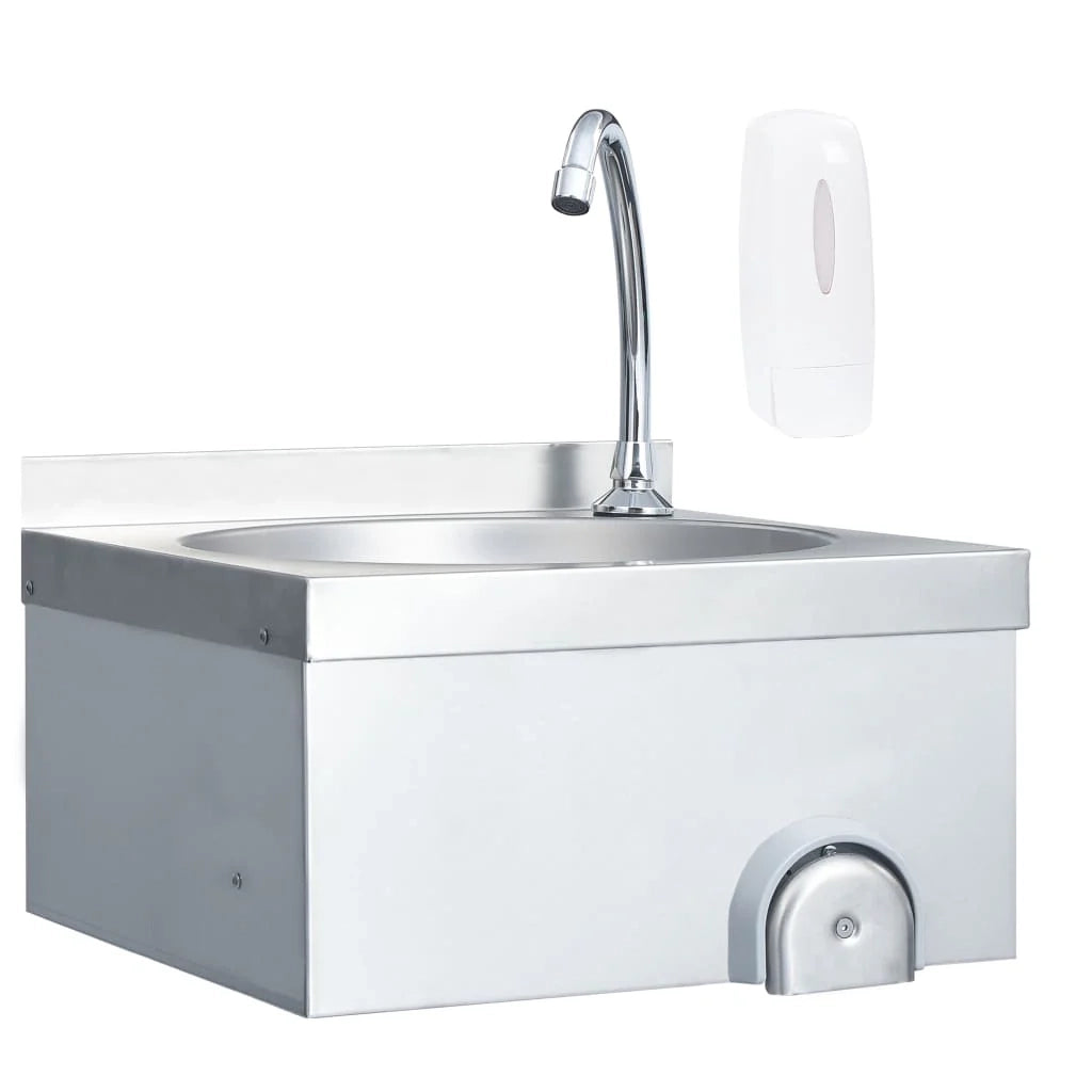 Lavello lavamani con rubinetto e dispenser sapone lavamani da appoggio mensa cucina officina 40 x 40 cm acciaio inox 02_0002445