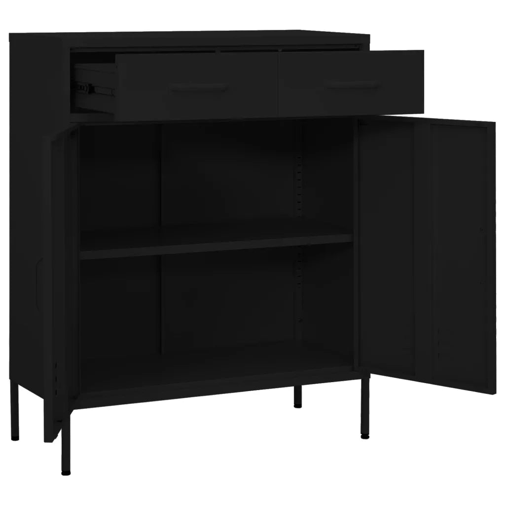 Robusto mobile contenitore moderno 80 x 35 x 101 cm con guide per cassetti a cuscinetti a sfera in acciaio nero 02_0046851