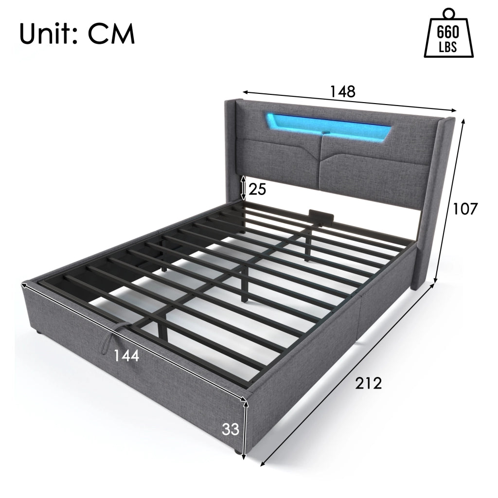 letto imbottito lino grigio 140 x 200 cm