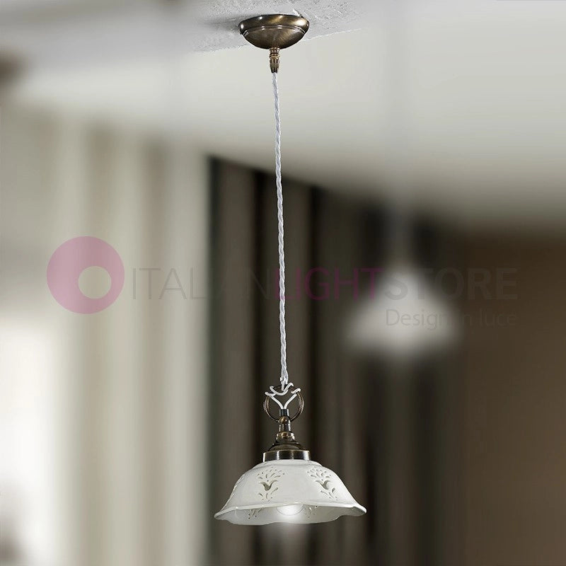 RIPARBELLA Piccola Sospensione D. 20 in Ceramica e Ottone Rustico Country