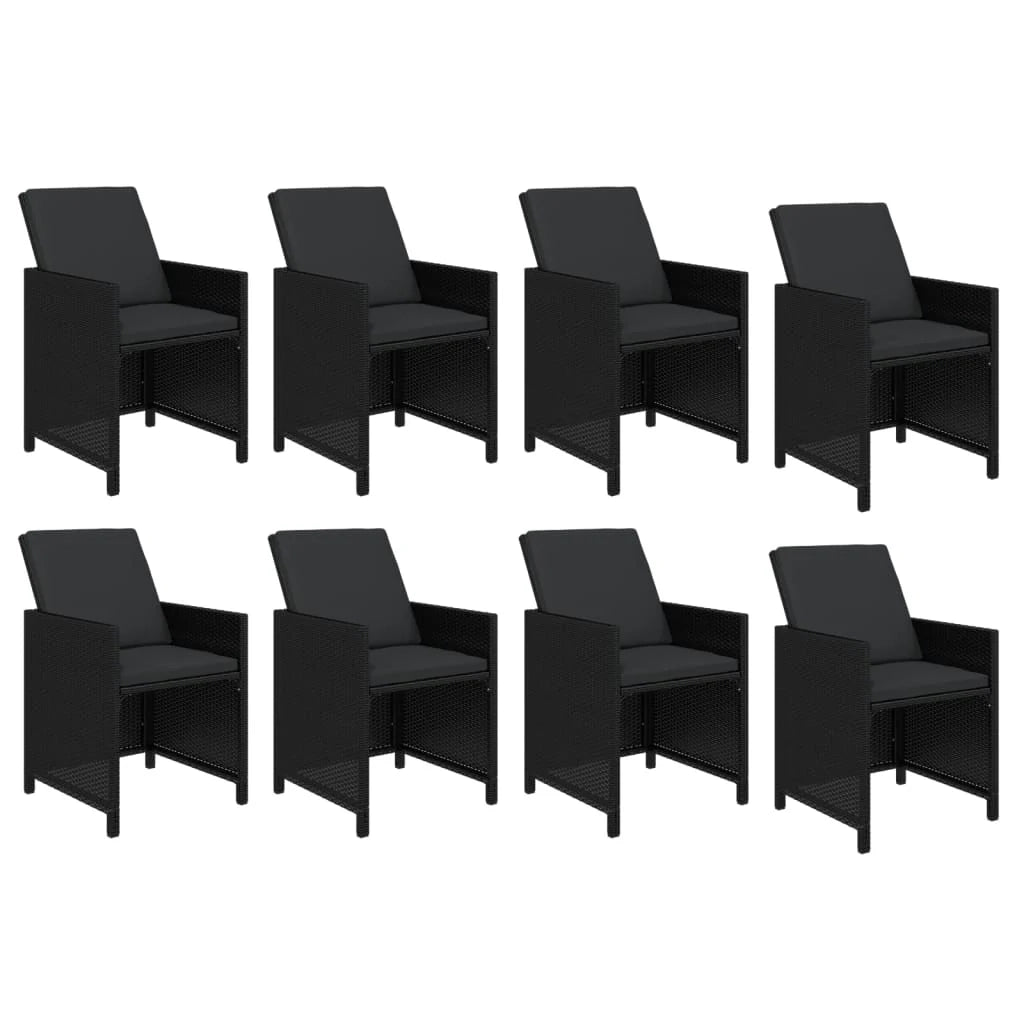 Set da pranzo da esterno in vimini nero composto da 9 pezzi con mobili e cuscini 02_0014478