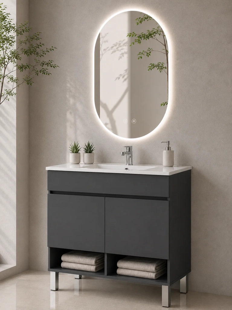 Mobile bagno con piedini con lavabo extrapiano ORIGENBATH NEBARI senza specchio 100x40 cm grafite