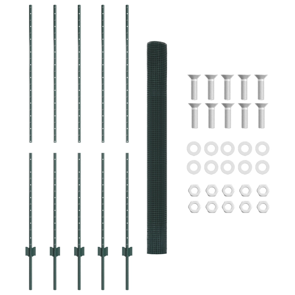 Recinzione in filo saldato con 5 post U Verde 1.6x10 m Acciaio