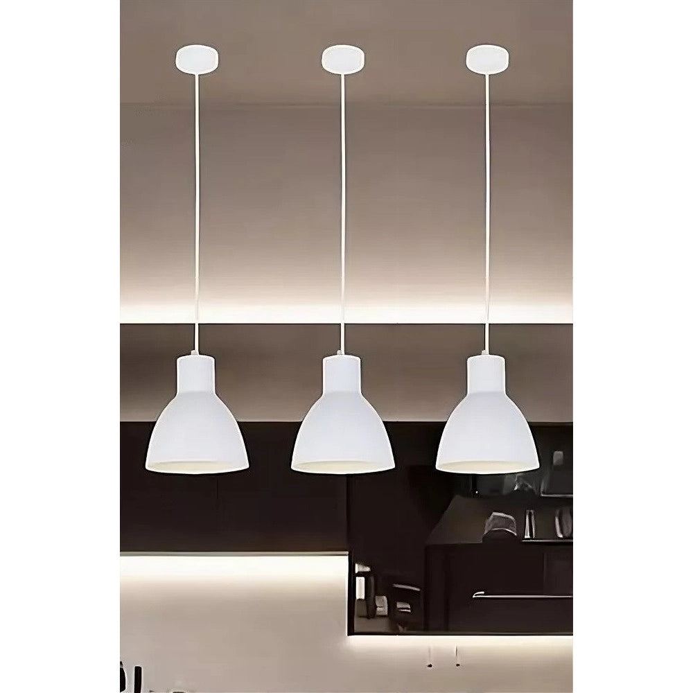 Trade Shop - Lampadario A Sospensione E27 Ferro Paralume Moderno Contemporaneo Campanella Bianca 33283 -