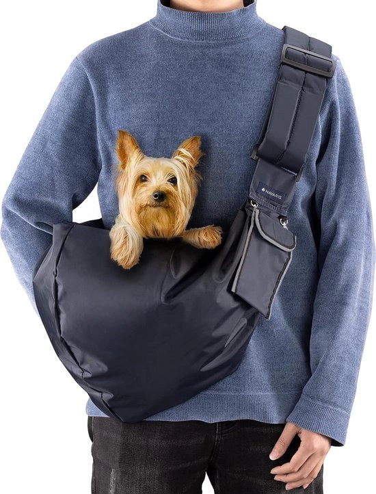 Porta cani a tracolla - Porta cani per trasporto senza utilizzare le mani in avanti - Ideale per piccoli cani, gatti, cuccioli fino a 20 kg - Nero