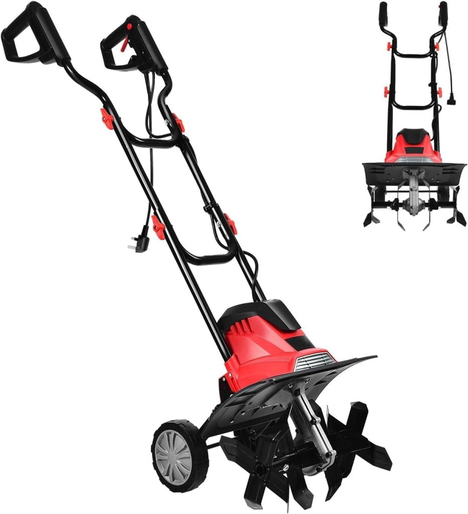 Motozappa Elettrica Pieghevole 750W, Larghezza di Lavoro 32 cm Profondità di Lavoro 22 cm, 4 Lame, Zappatrice Elettrica per Orto e Giardino (Giallo, 32 x 24 x 138 cm)
