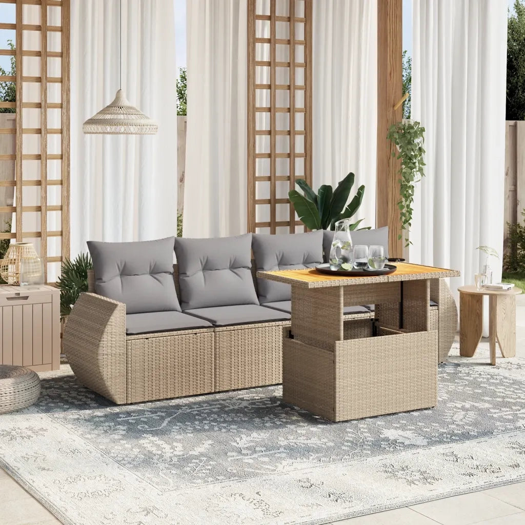 Set Divano da Giardino 5 pz con Cuscini Beige in Polyrattan 3272074