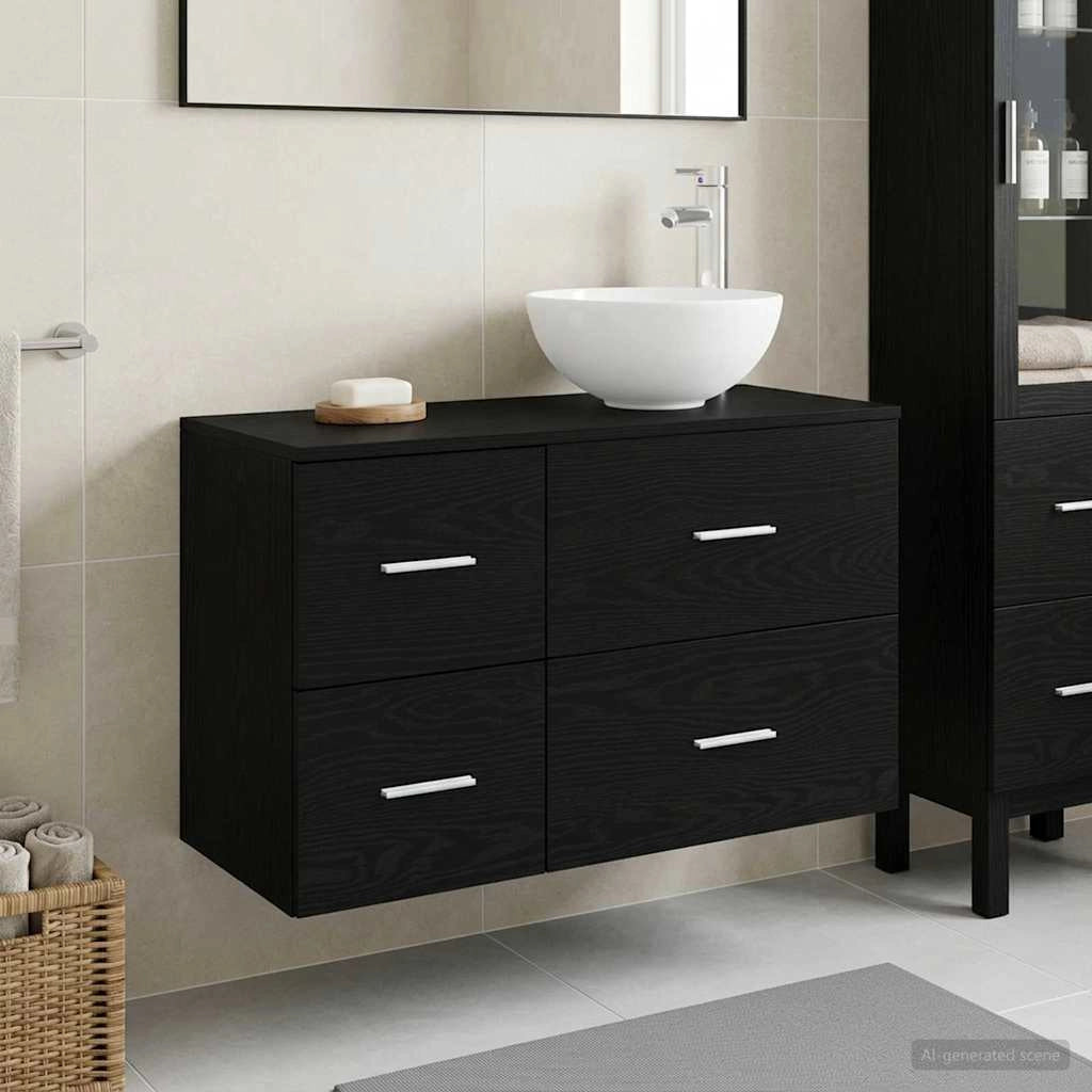 Set di mobili per il bagno 2 pz Rovere Nero 3403945