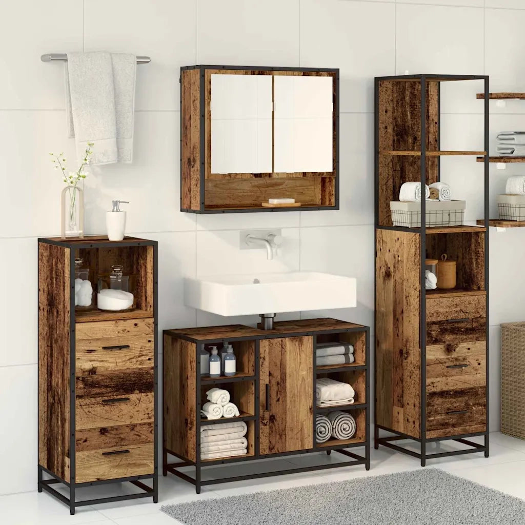 Set di mobili per il Bagno | Armadio da bagno con cassetto 3 pz Legno vecchio