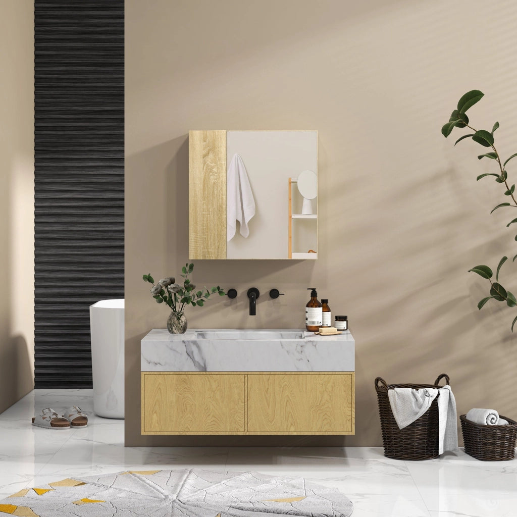 Pensile da Bagno con Specchio 60x15x60 cm in Truciolato Legno Naturale