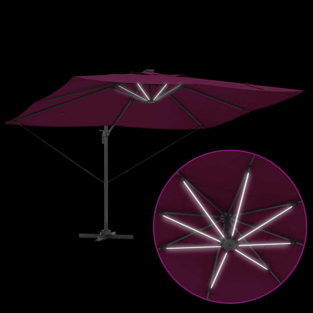 Ombrellone a Sbalzo Roma con LED Rosso Bordeaux 352x251x265 cm Alluminio
