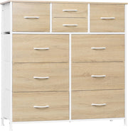Cassettiera, 10 Cassetti di 3 Dimensioni per Camera da Letto/Corridoio/Soggiorno, Cassettiera in Tessuto, Rovere Chiaro+Bianco, Struttura in Metallo, Legno Lngegnerizzato E1