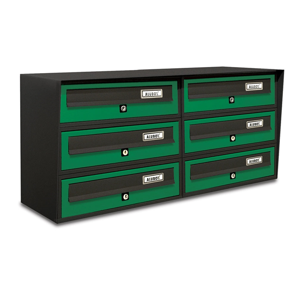 ALUBOX Cassette Postali Condominiali 6 Posti SLIM 37,8X77,5X30 Cm In Lamiera Zincata E Alluminio Cassetta Postale Da Esterno Condominiale Con Sistema Anti Prelievo COLORE: ANTRACITE VERDE
