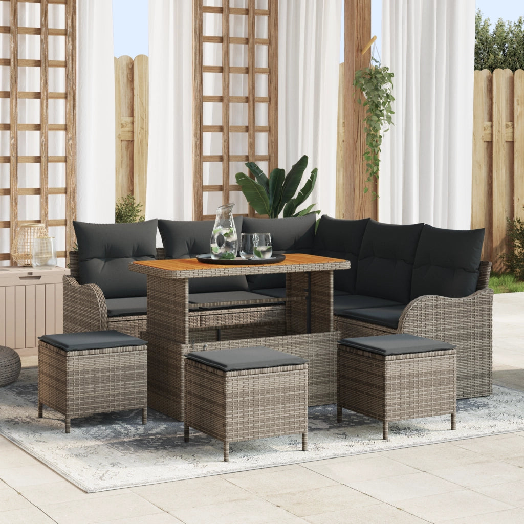 Set da giardino  9 pezzi con cuscini Grigio Polyrattan Acacia