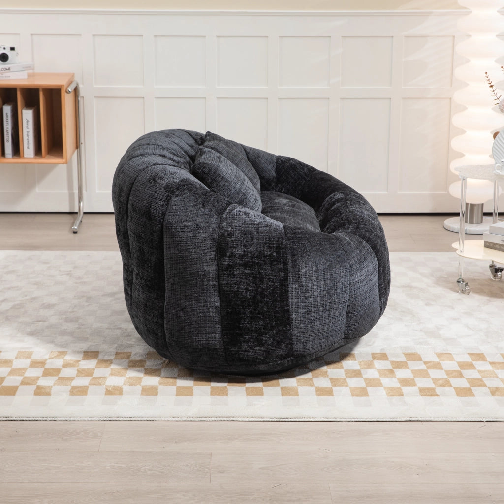 Divano da pavimento a 2 posti in ciniglia nera con braccioli e schiuma 150 × 95 × 63 cm