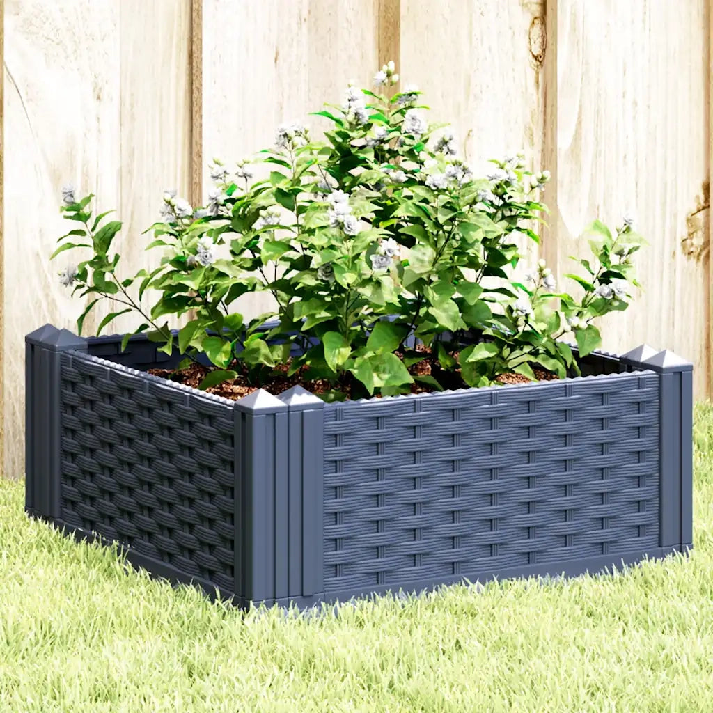 Fioriera | Cassetta per fiori | Vaso Giardino con Picchetti Grigio Blu 42,5x42,5x28,5 cm PP
