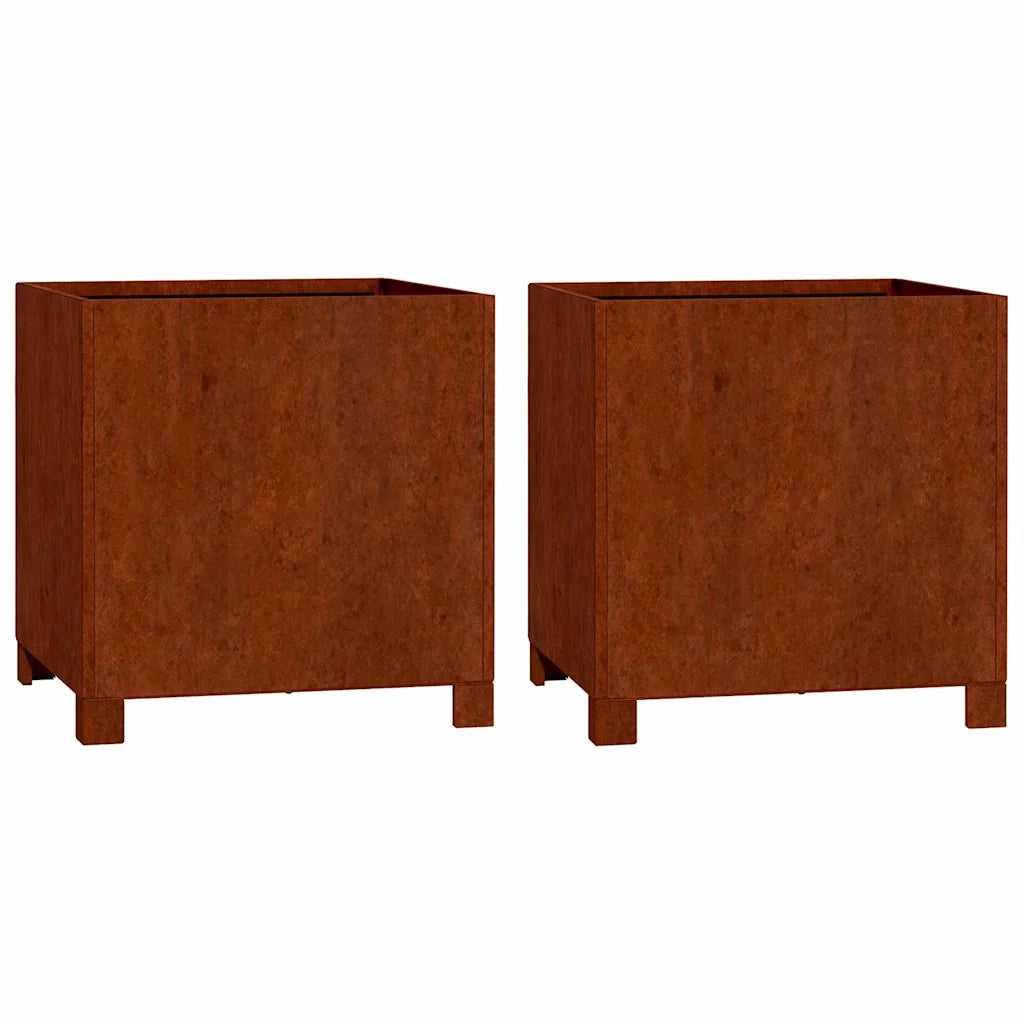 Fioriere con Gambe 2pz Ruggine 40x40x40 cm Acciaio Corten 823681