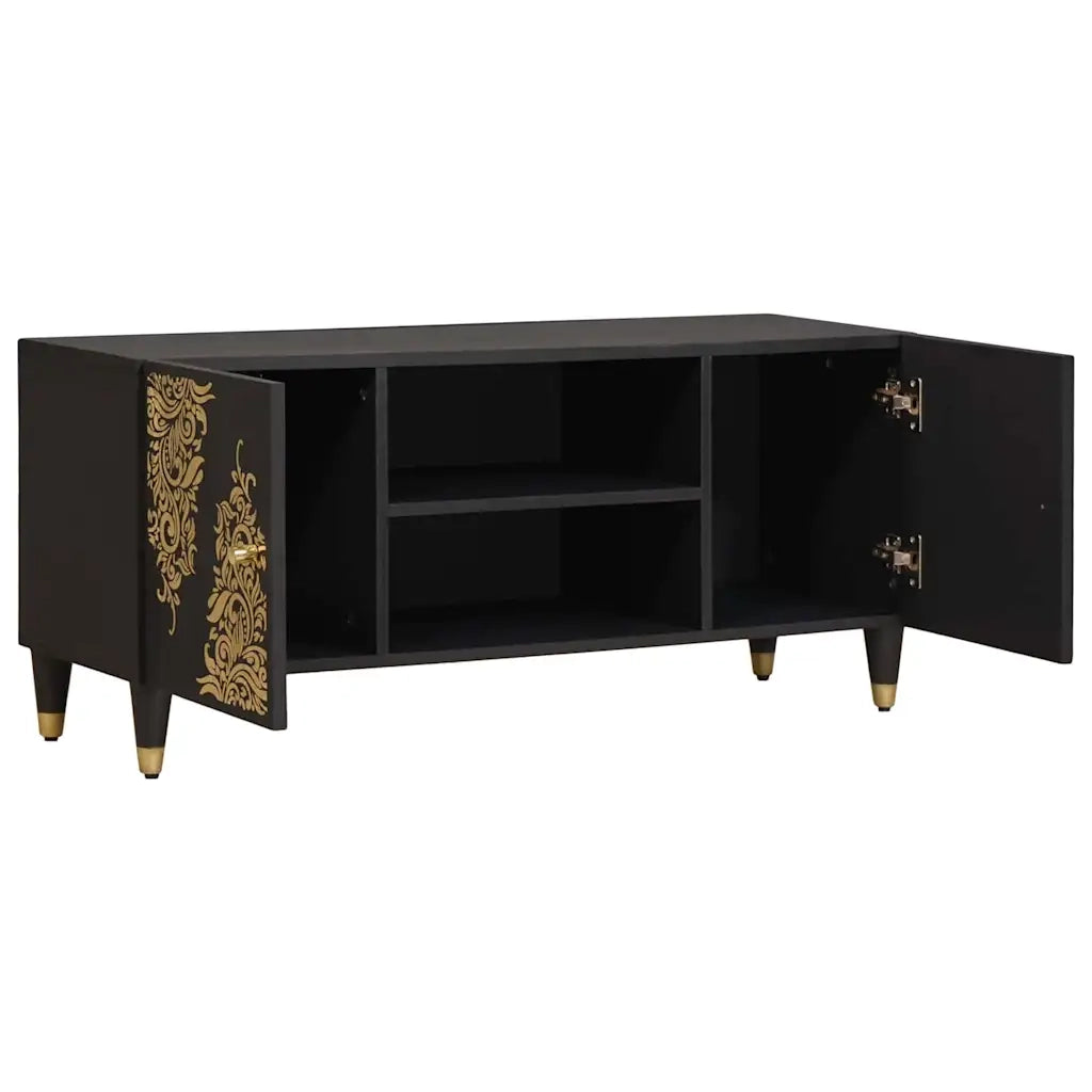 Mobile TV Nero 105 x 33 x 46 cm Legno di mango massello