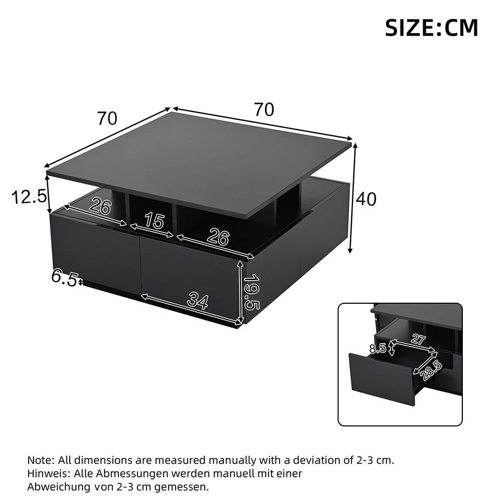 Tavolino-Xylo-70x70x40cm nero LED 4 cassetti 30kg
