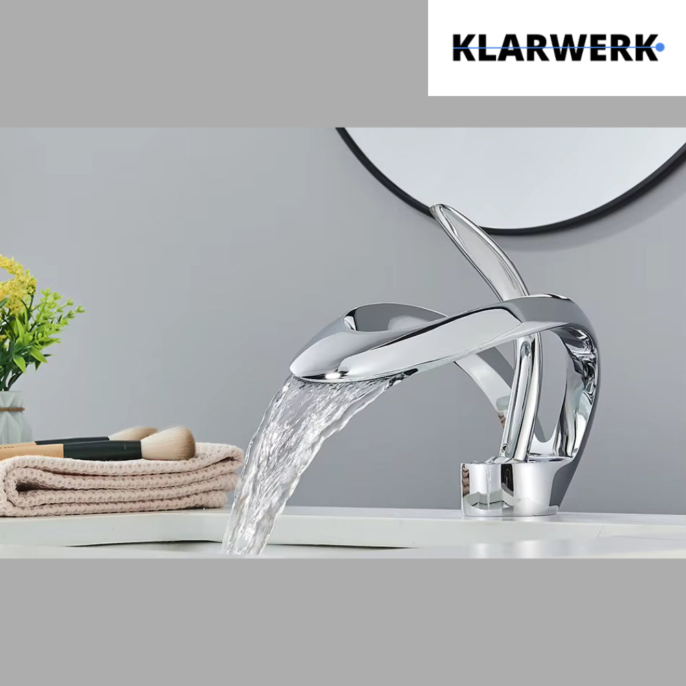 NAVIS |Rubinetto da bagno a cascata di design, rubinetto da bagno cromato lucido|in acciaio inossidabile premium per lavandino|Miscelatore  2 attacchi