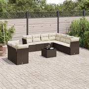 Set Divani da Giardino 10pz con Cuscini in Polyrattan Marrone 3217853