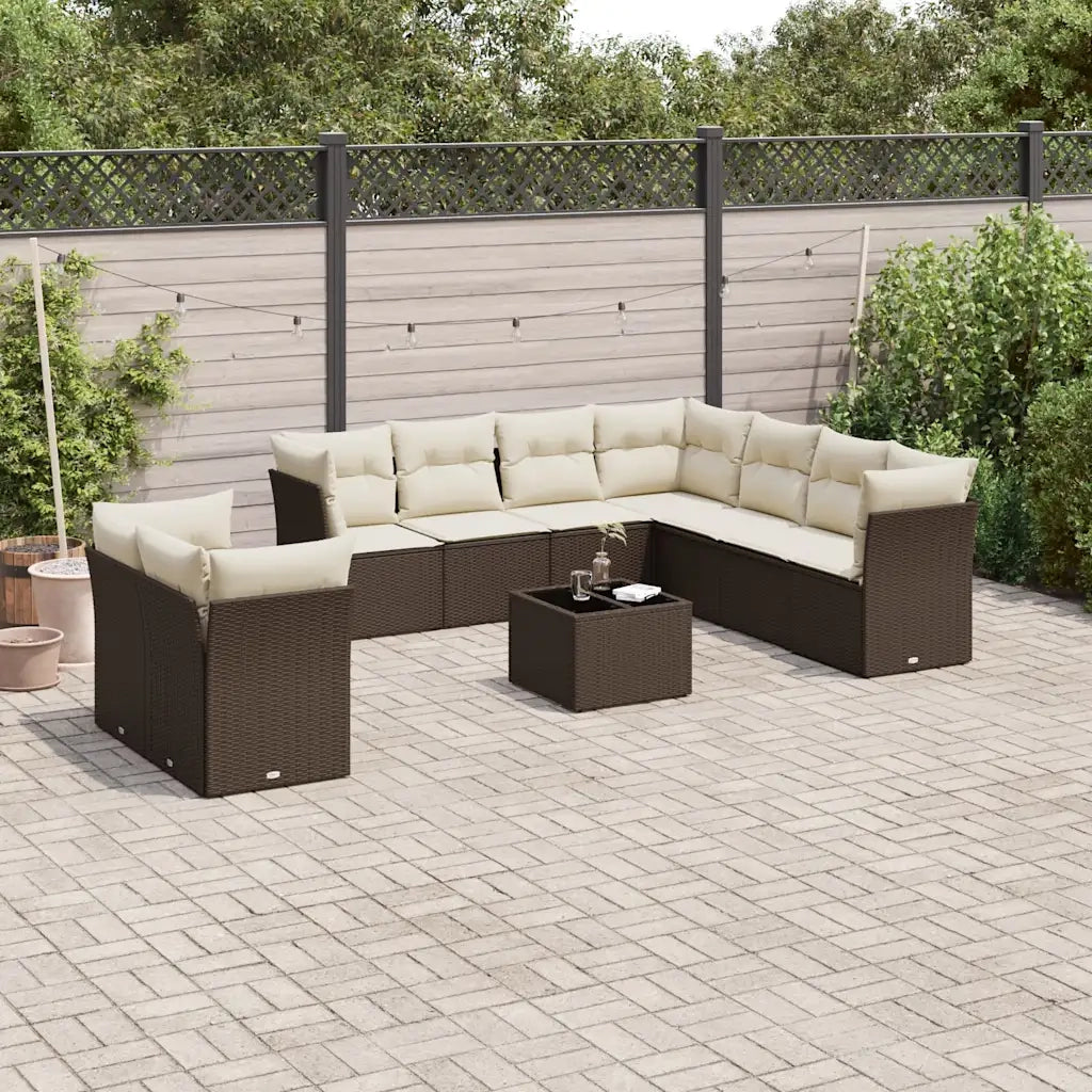 Set Divani da Giardino 10pz con Cuscini in Polyrattan Marrone 3217853