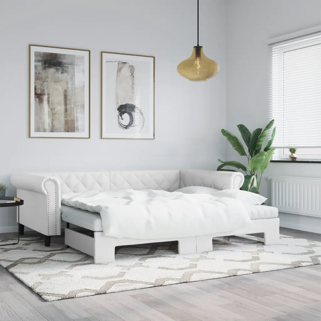 Divano Letto Estraibile e Materassi Bianco 90x200 cm Similpelle