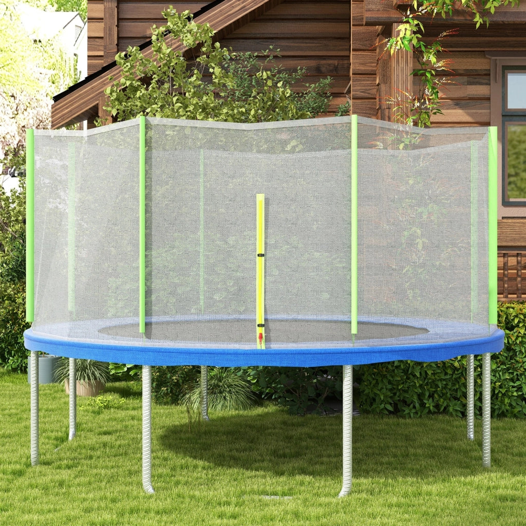 Rete di Protezione per Trampolini a 8 Pali con Ingresso con Cerniera Ø366x180 cm in PE Nero e Verde