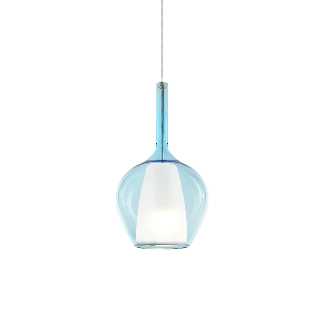 Sospensione Contemporanea Kalique Vetro Azzurro Bianco E Cromo 1 Luce E27 H33Cm