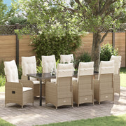 Set da Pranzo da Giardino 9 Pezzi con Cuscini Beige Polyrattan