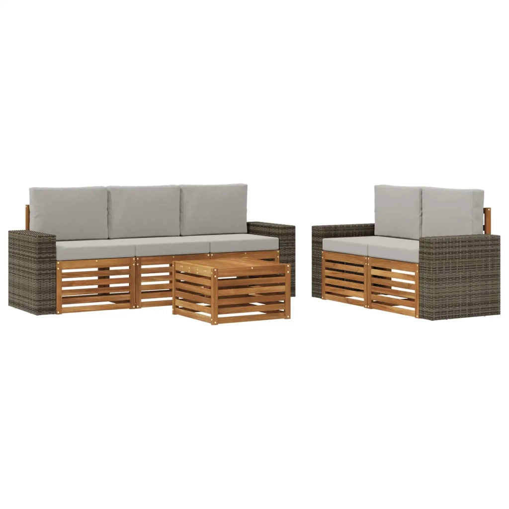 Set di divani da esterno 6 pz Naturale e Grigio Chiaro 3384037