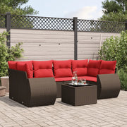 Set Divani da Giardino 7 pz con Cuscini Marrone in Polyrattan 3221123