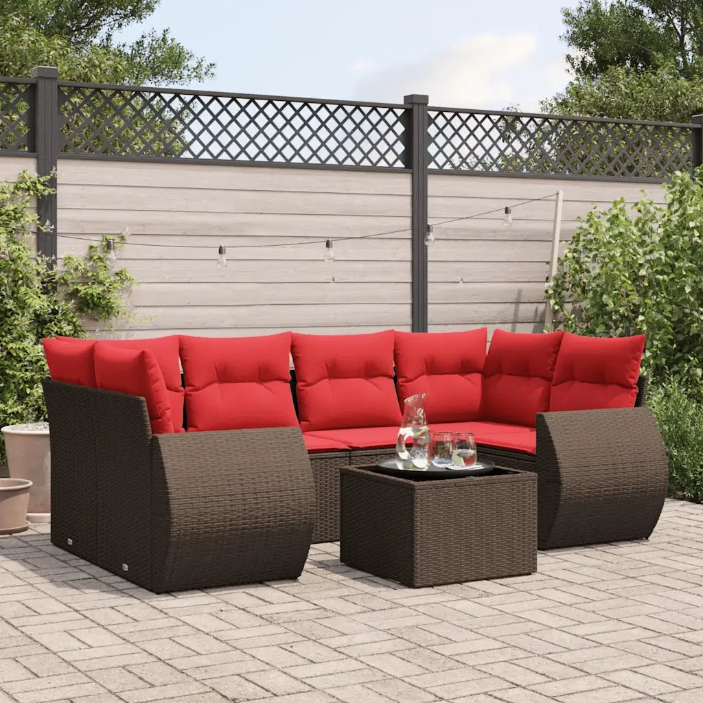 Set Divani da Giardino 7 pz con Cuscini Marrone in Polyrattan 3221123
