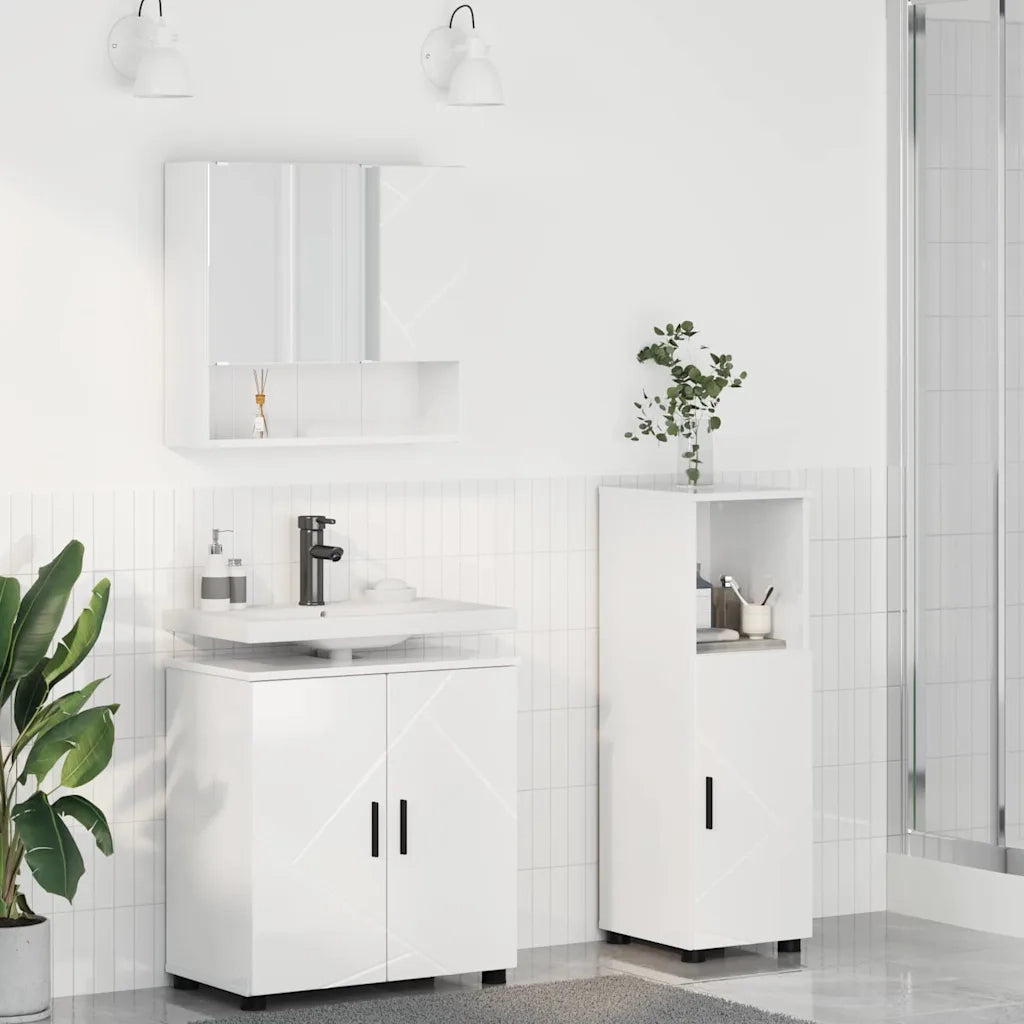 Set di mobili per il bagno con porta 3 pcs Bianco Lucido 3392947