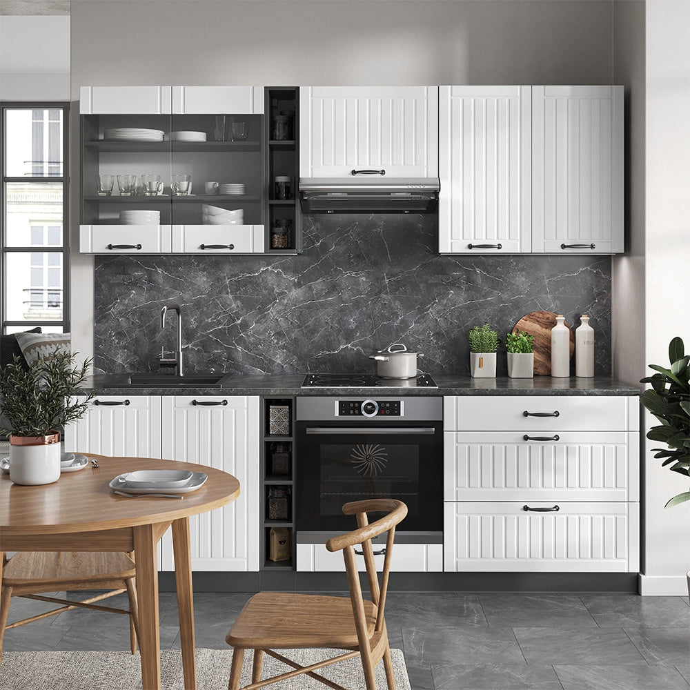 Cucina componibile Fame-Line Bianco rustico/Antracite 235 cm, PL Antracite Vicco
