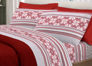 Completo Lenzuola Pensieri Delicati 100% Cotone Disegno Norvegia - Matrimoniale - Rosso