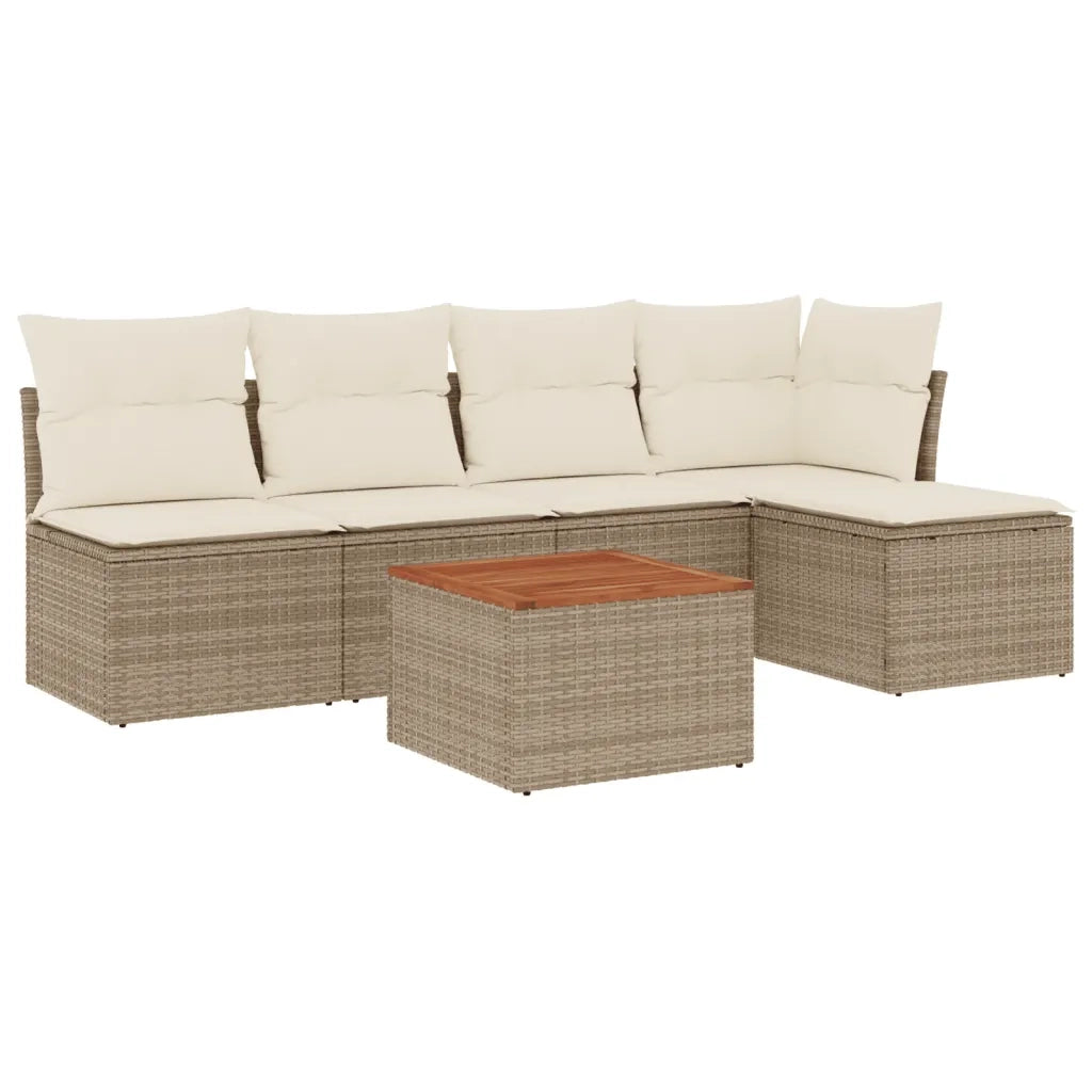 Set Divano da Giardino 6 pz con Cuscini Beige in Polyrattan